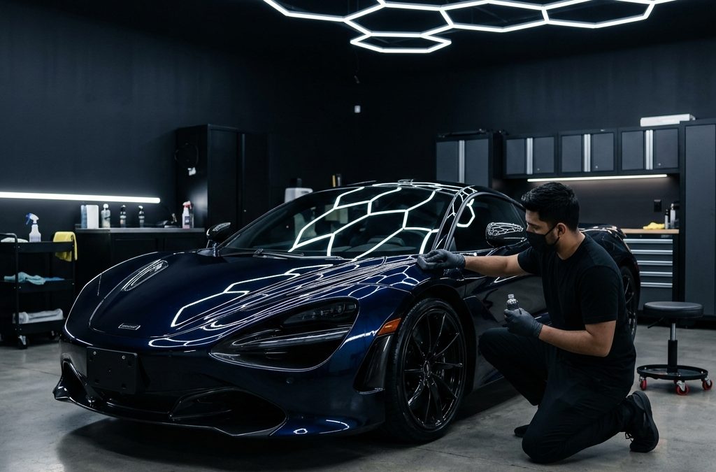 Neuer Luxus Sportwagen wird in Werkstatt professionell aufbereitet